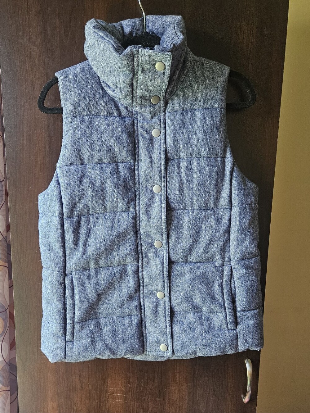 Old Navy Heathered Blue Quilted Recycled Wool Puffer Vest Size Medium